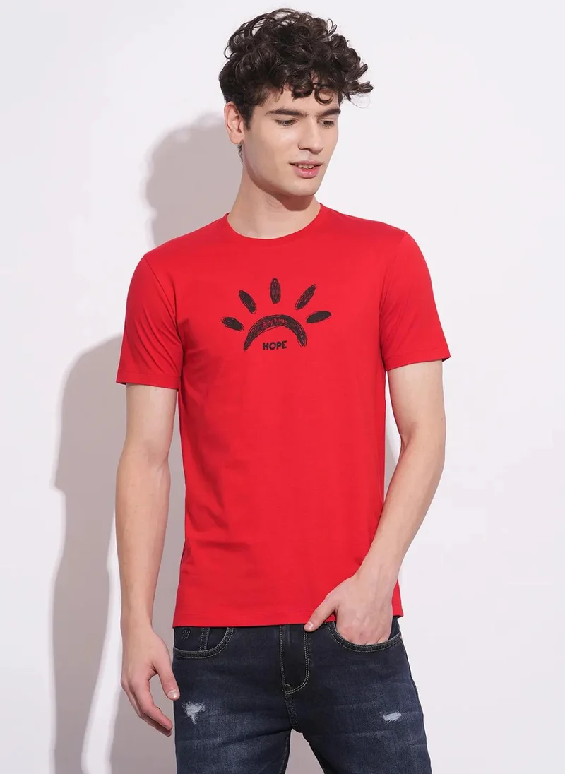بيينغ هيومان Men Graphic Printed Round Neck Cotton Slim Fit T-shirt