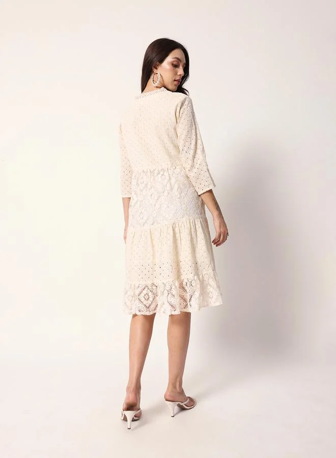 ISHIN Lace Tiered Dress