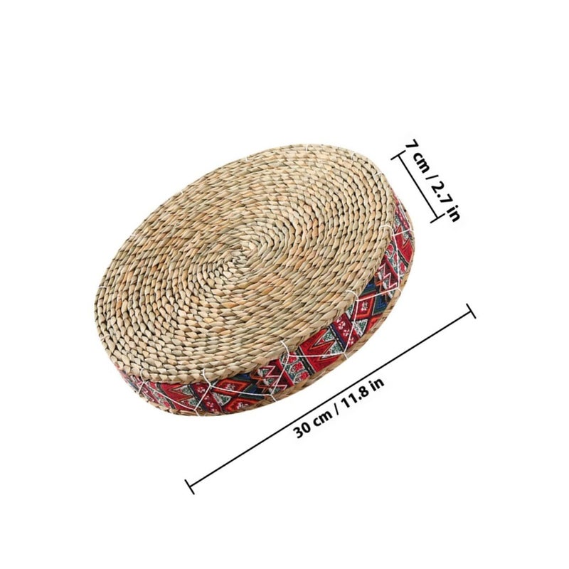 Bohemian Red 30cm وسادة أرضية من القش المنسوج وسادة تأمل وسادة جلوس زابوتون - Image 3