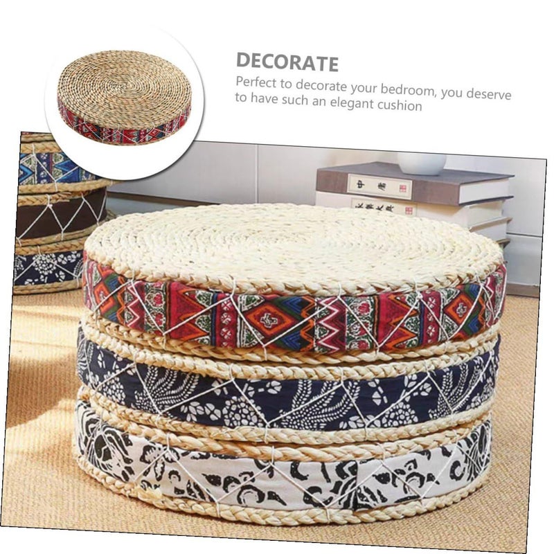 Bohemian Red 30cm وسادة أرضية من القش المنسوج وسادة تأمل وسادة جلوس زابوتون - Image 4