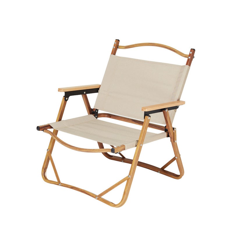 Sharpdo Portable Folding Outdoor Camping Chair With Wood Grain Design Beige - Image 1