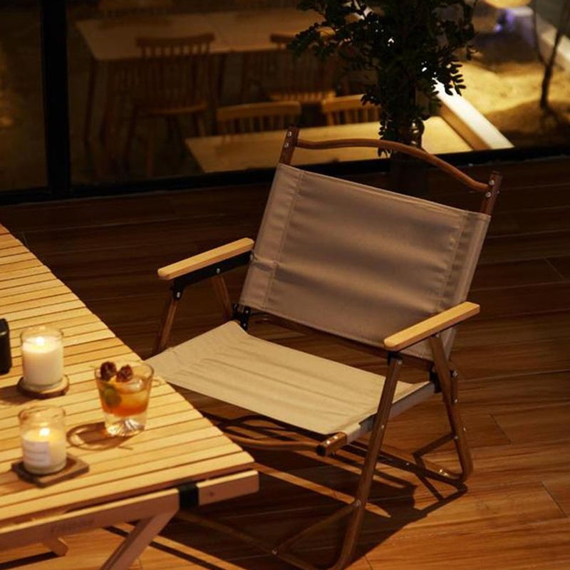 Sharpdo Portable Folding Outdoor Camping Chair With Wood Grain Design Beige - Image 4