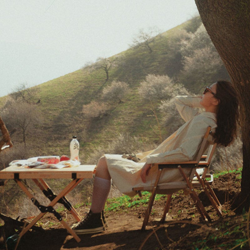 Sharpdo Portable Folding Outdoor Camping Chair With Wood Grain Design Beige - Image 3