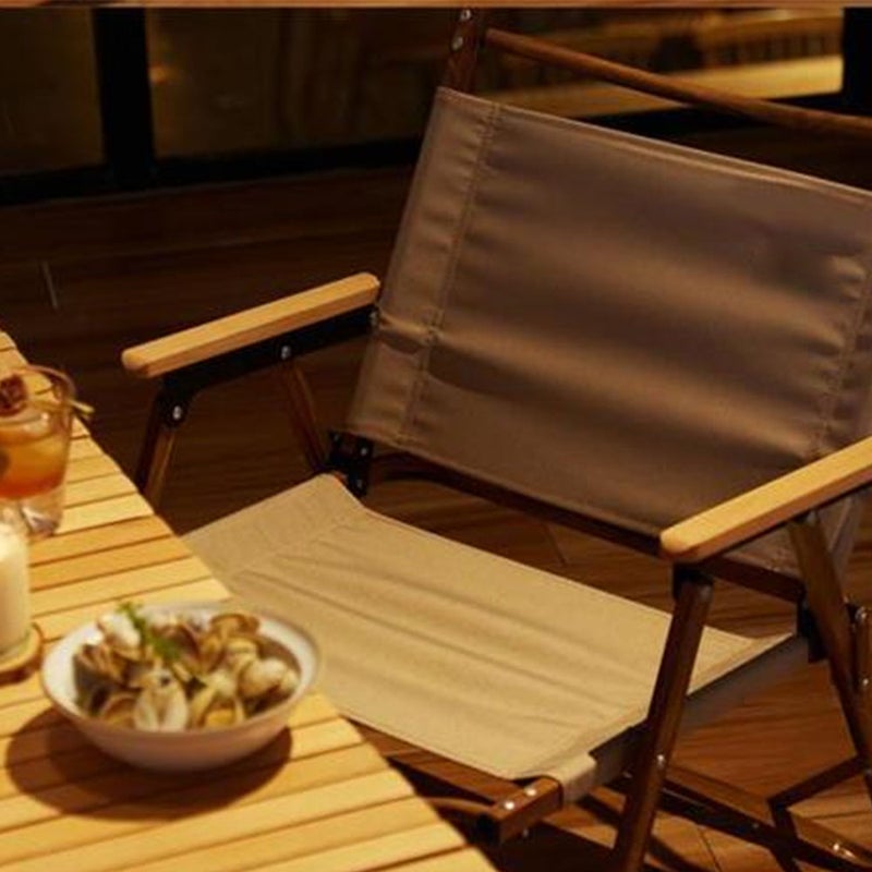 Sharpdo Portable Folding Outdoor Camping Chair With Wood Grain Design Beige - Image 5