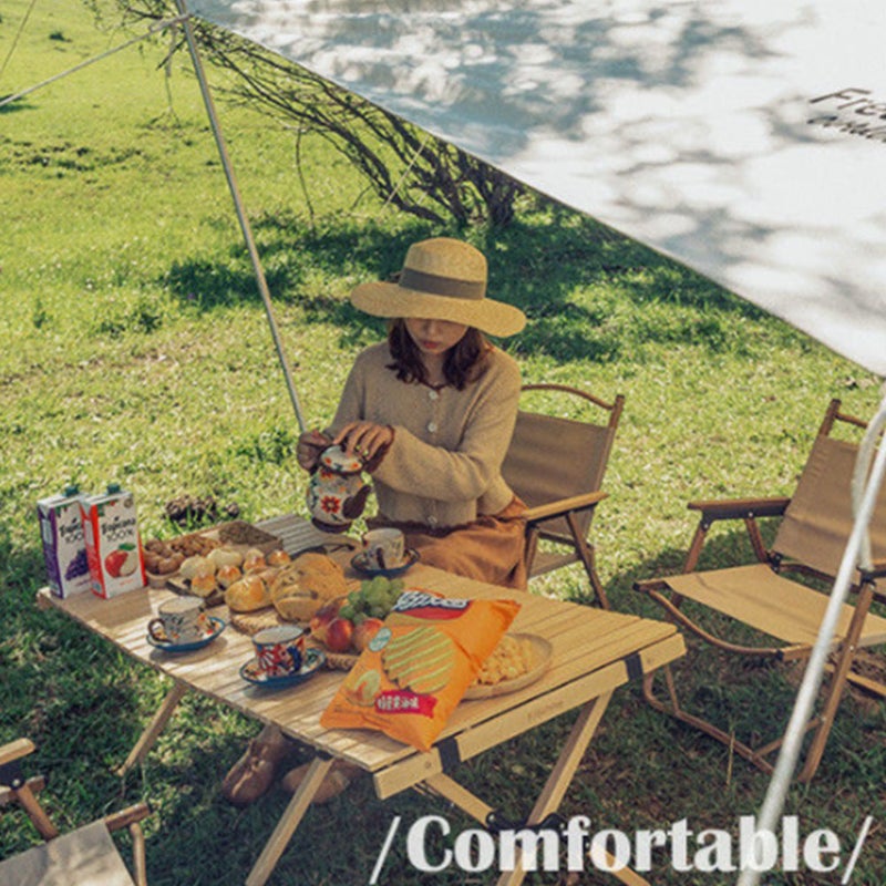 Sharpdo Portable Folding Outdoor Camping Chair With Wood Grain Design Beige - Image 2