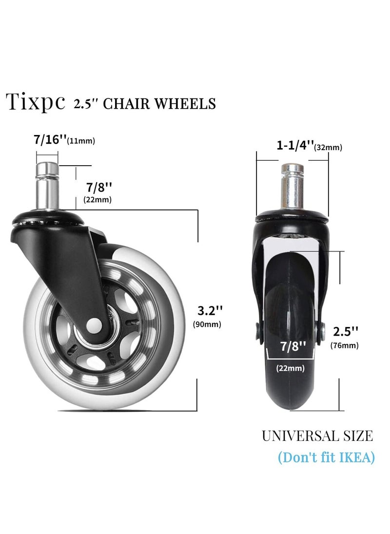 KASTWAVE Office Chair Casters, 5 Pieces Office Chair Furniture PU Insert Rod Electrophoresis Transparent Quiet Casters Office Chair Replacement Accessories (Black)  - Image 5