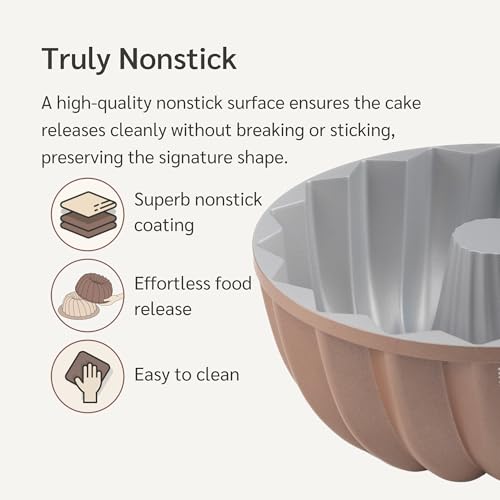 HAPPIELS 10 Cup Fluted Tube Cake Pan Nonstick, PFOA Free Fluted Cake Pan for Baking, Pound Cake Mold for Oven, Cake Molds And Cake Pans, Tube Mold, Pound Tin (Classic) - Image 2