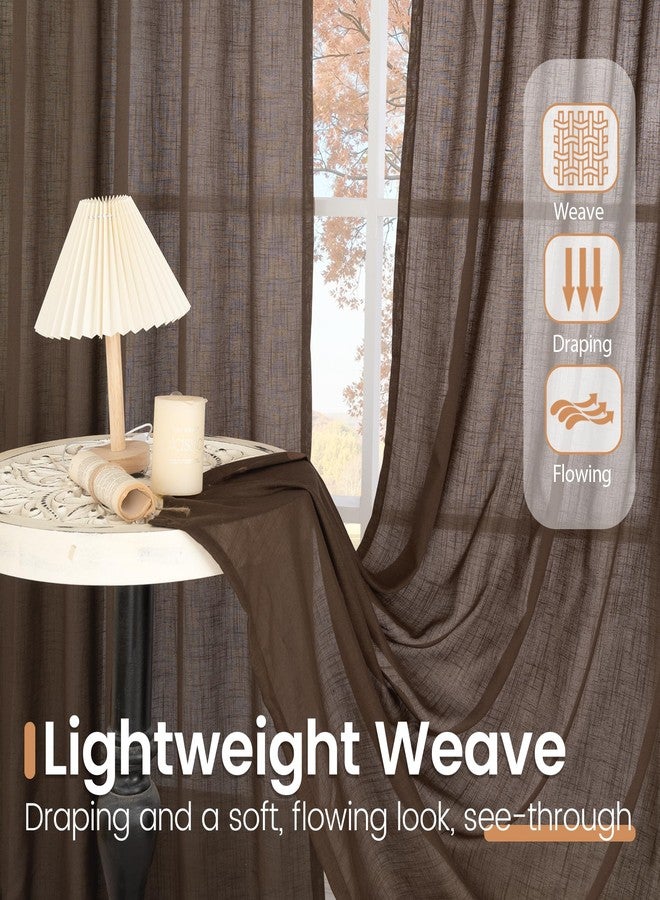 BGment ستائر كتان بنية اللون من BGment، طولها 84 بوصة، قطعتان، مناسبة لنوافذ غرفة المعيشة. ستائر شبه شفافة بلون الشوكولاتة، مزخرفة، مزودة بجيب للعمود، مناسبة لديكور غرفة النوم أو غرفة الطعام على الطراز الريفي، خفيفة الوزن، عرض كل قطعة 52 بوصة. - Image 4