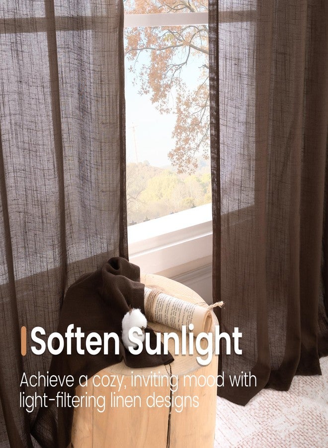 BGment ستائر كتان بنية اللون من BGment، طولها 84 بوصة، قطعتان، مناسبة لنوافذ غرفة المعيشة. ستائر شبه شفافة بلون الشوكولاتة، مزخرفة، مزودة بجيب للعمود، مناسبة لديكور غرفة النوم أو غرفة الطعام على الطراز الريفي، خفيفة الوزن، عرض كل قطعة 52 بوصة. - Image 5