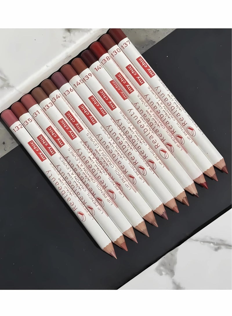 ريال بيوتي مجموعة أقلام تحديد الشفاه مكونة من 12 قطعة متعدد الألوان، احترافية - Image 1