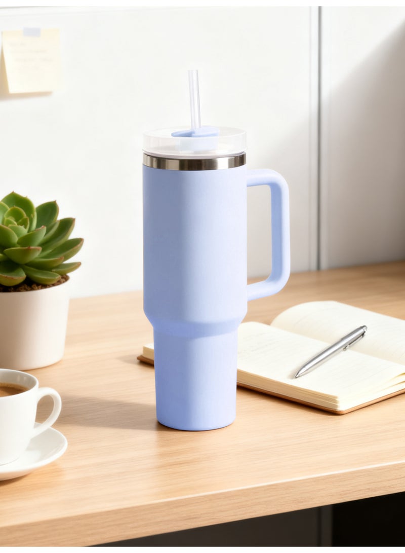 GALADUNE 40oz Stainless Steel Insulated Tumbler with Handle and Straw, Large Capacity Travel Mug for Hot & Cold Drinks, Leak-Proof Vacuum Cup, Light Blue - Image 3