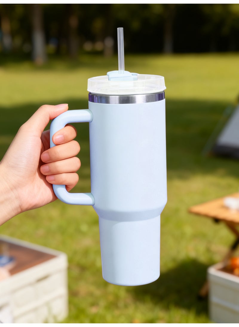 GALADUNE 40oz Stainless Steel Insulated Tumbler with Handle and Straw, Large Capacity Travel Mug for Hot & Cold Drinks, Leak-Proof Vacuum Cup, Light Blue - Image 1