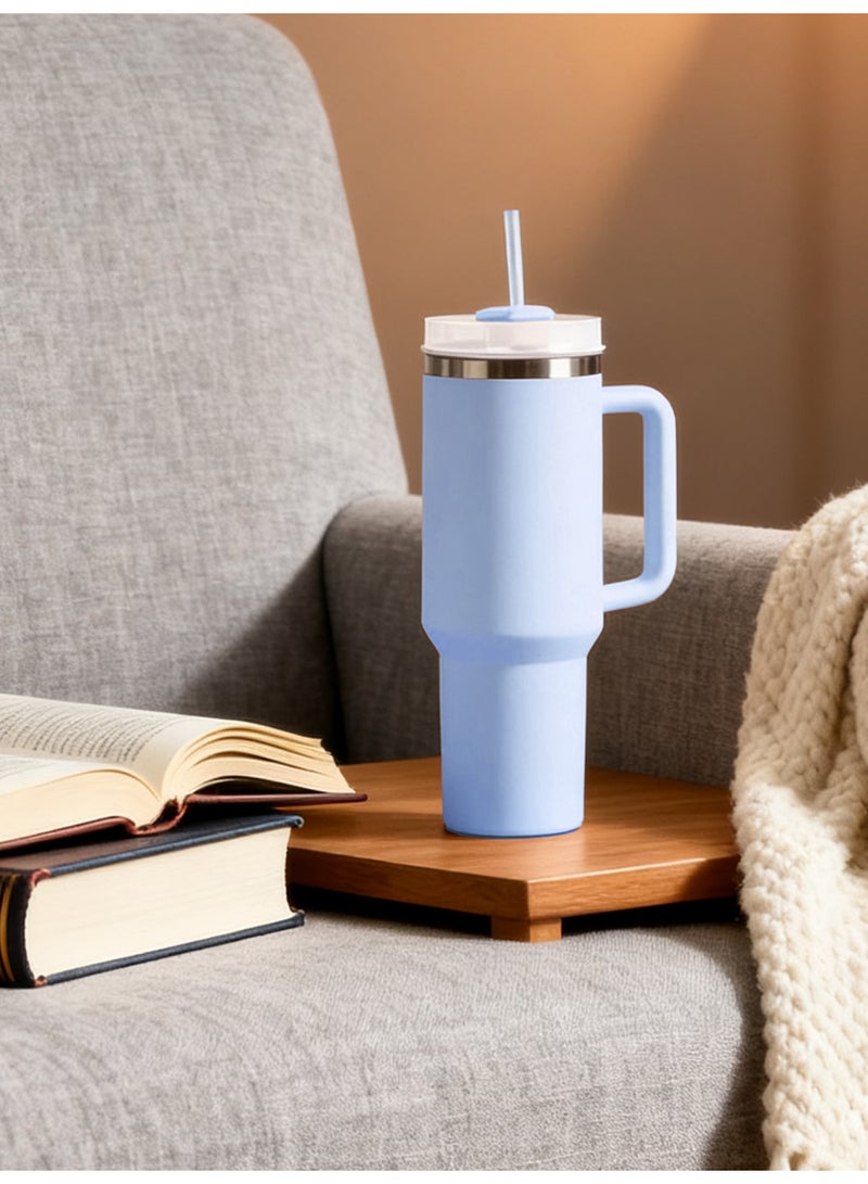 GALADUNE 40oz Stainless Steel Insulated Tumbler with Handle and Straw, Large Capacity Travel Mug for Hot & Cold Drinks, Leak-Proof Vacuum Cup, Light Blue - Image 4