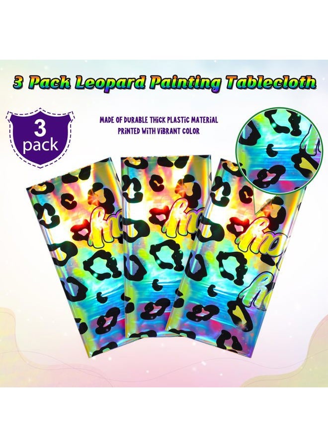 Pascliyna 3 Pack Iridescent Neon Rainbow Leopard Print Plastic Tablecloth, 54X108 Inch, Rectangular, Safari/Wildlife Theme, Modern Style, Glitter Embellishment, Perfect for Birthday Parties - Image 4