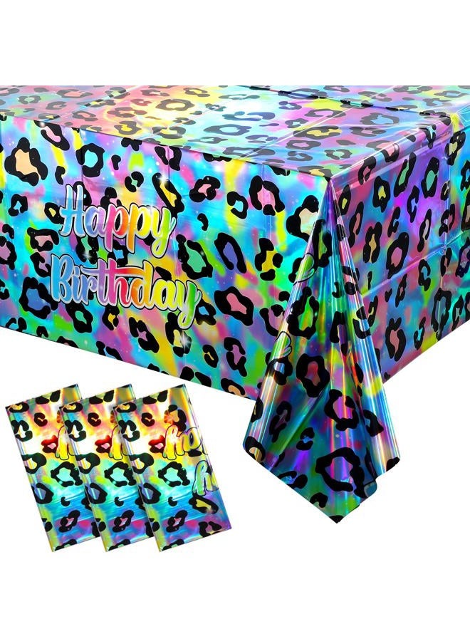 Pascliyna 3 Pack Iridescent Neon Rainbow Leopard Print Plastic Tablecloth, 54X108 Inch, Rectangular, Safari/Wildlife Theme, Modern Style, Glitter Embellishment, Perfect for Birthday Parties - Image 1