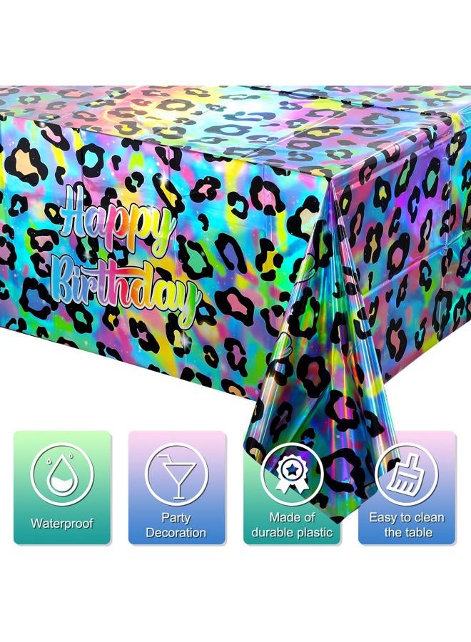 Pascliyna 3 Pack Iridescent Neon Rainbow Leopard Print Plastic Tablecloth, 54X108 Inch, Rectangular, Safari/Wildlife Theme, Modern Style, Glitter Embellishment, Perfect for Birthday Parties - Image 3
