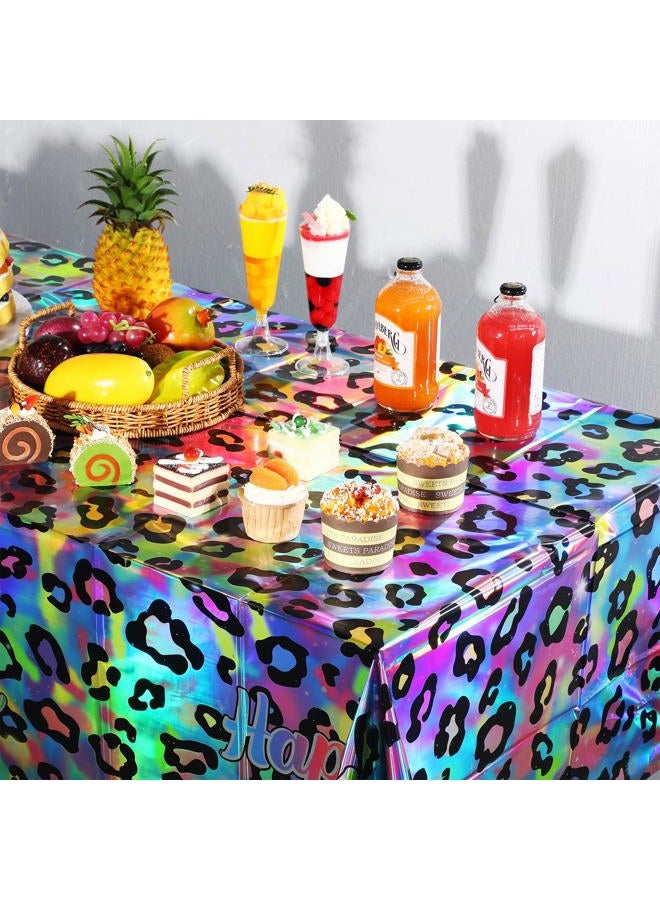 Pascliyna 3 Pack Iridescent Neon Rainbow Leopard Print Plastic Tablecloth, 54X108 Inch, Rectangular, Safari/Wildlife Theme, Modern Style, Glitter Embellishment, Perfect for Birthday Parties - Image 5