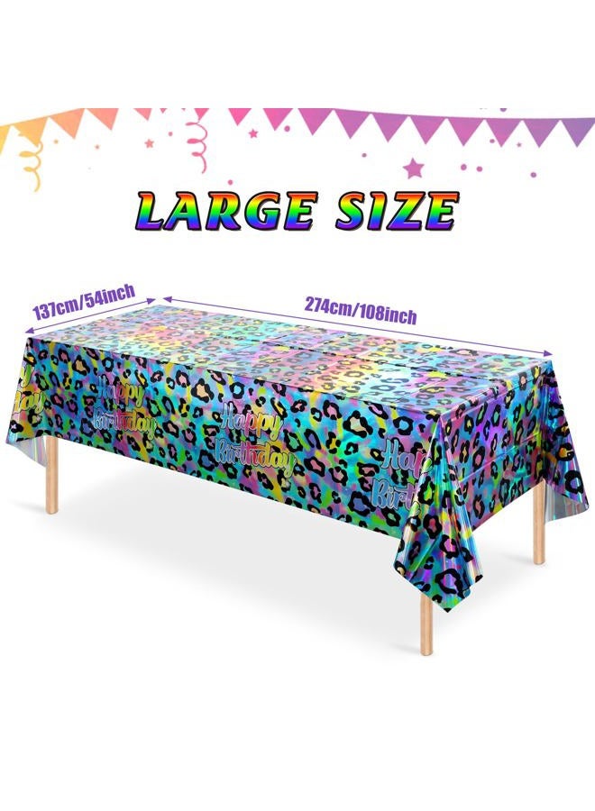Pascliyna 3 Pack Iridescent Neon Rainbow Leopard Print Plastic Tablecloth, 54X108 Inch, Rectangular, Safari/Wildlife Theme, Modern Style, Glitter Embellishment, Perfect for Birthday Parties - Image 2