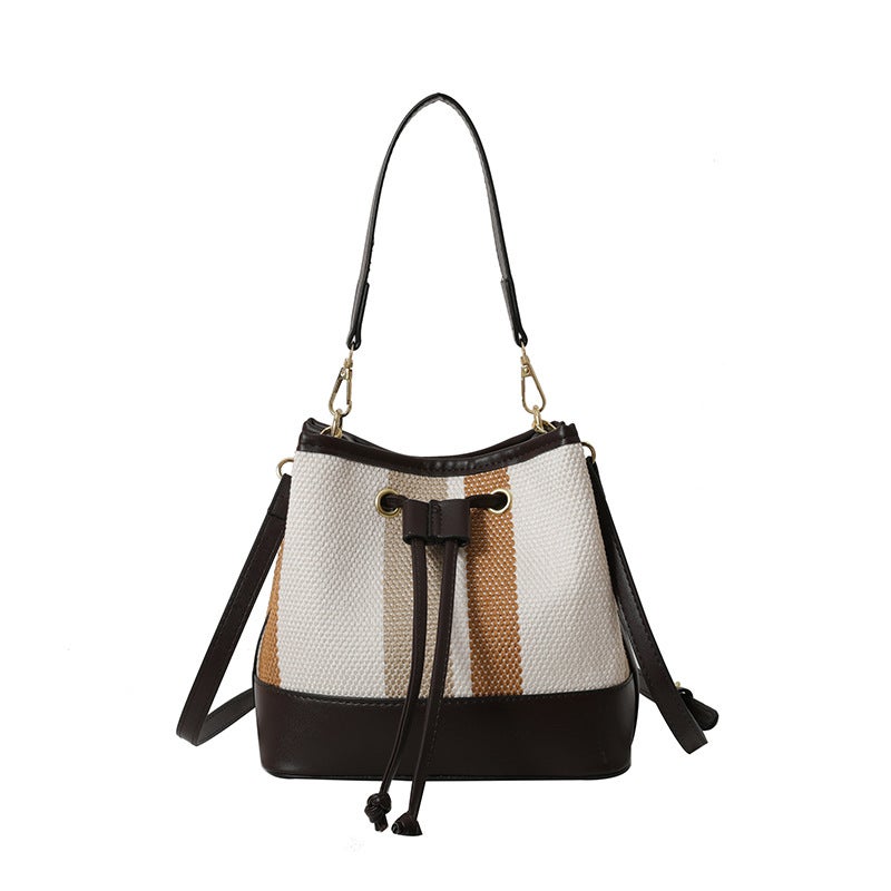 Striped Color-Blocked Bucket Bag For Women 2023 Japanese And Korean Fashion Niche Single Shoulder Crossbody Bucket Bag - Image 1