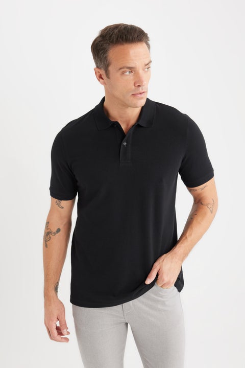 Black Man Regular Fit Basic Pique Polo T-Shirt Casual