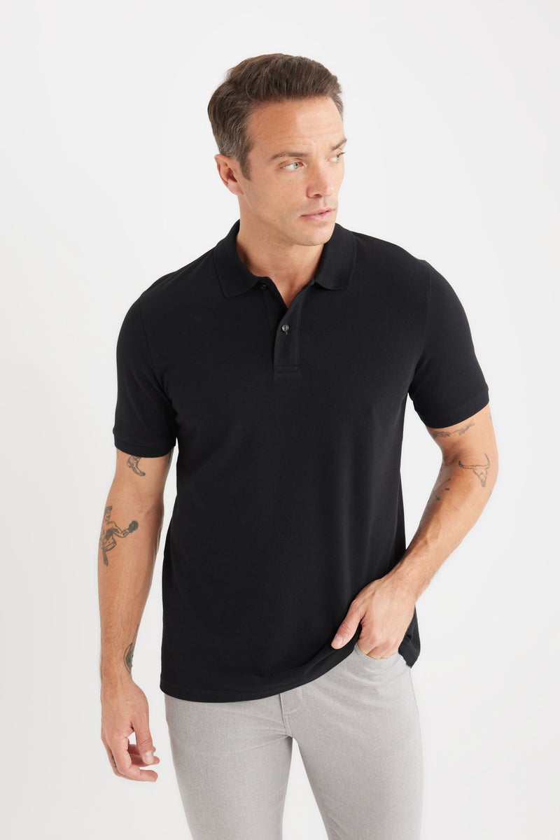 DeFacto Black Man Regular Fit Basic Pique Polo T-Shirt Casual - Image 1
