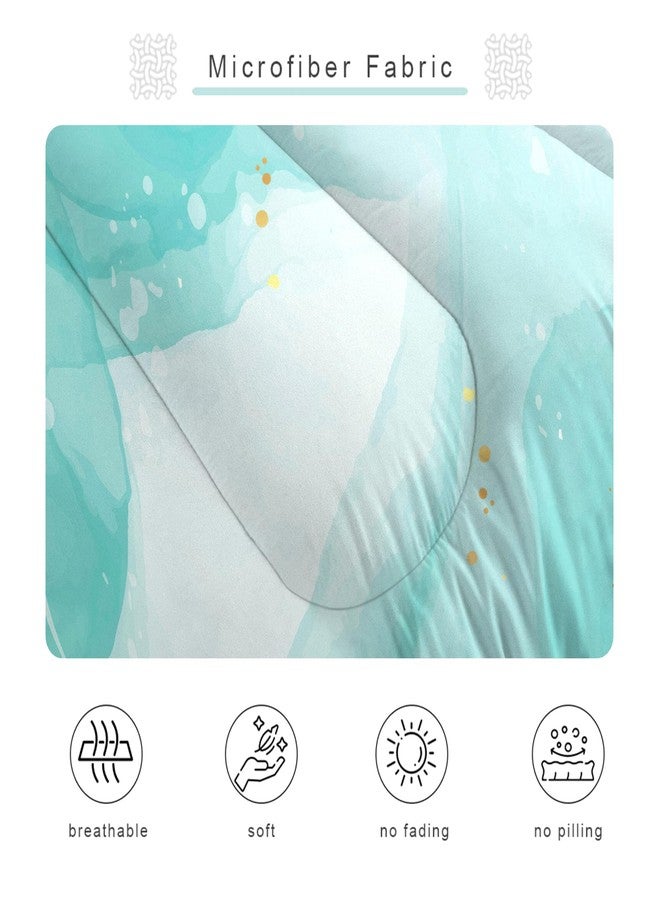 EDGZKO Teal Twin Bedding Set: Aqua Teal Marble Comforter Set for Teens Girls Women Abstract Cyan Blue Quilts Green and Gold Glitter Marbling Bed Sets 1 Comforter & 1 Pillow Case - Image 5