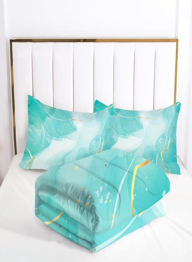 EDGZKO Teal Twin Bedding Set: Aqua Teal Marble Comforter Set for Teens Girls Women Abstract Cyan Blue Quilts Green and Gold Glitter Marbling Bed Sets 1 Comforter & 1 Pillow Case - Image 3