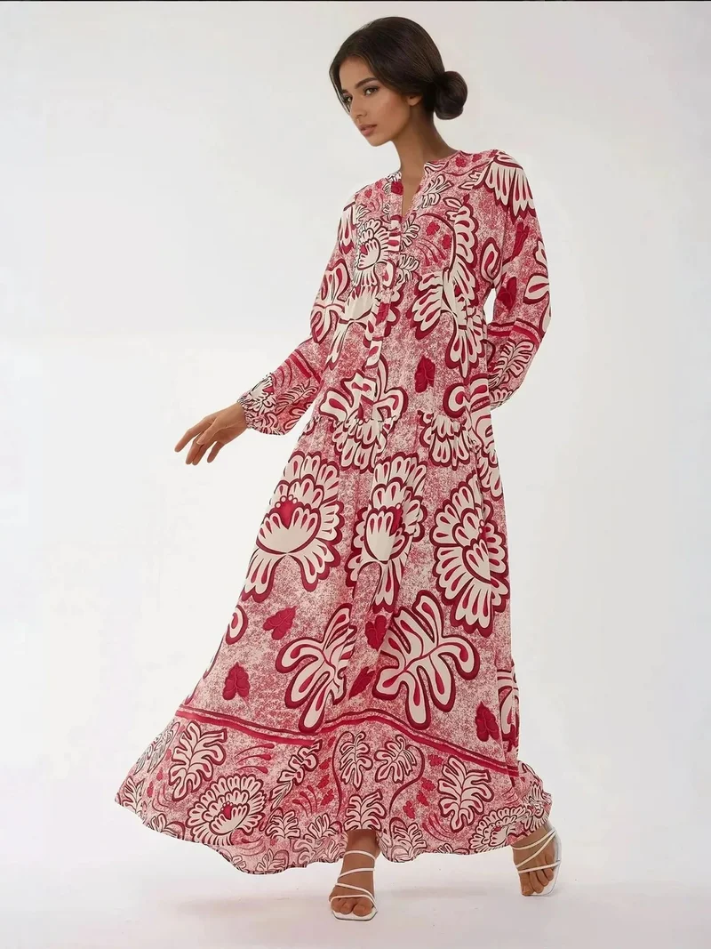 HICCUP Printed Long Sleeve Viscose Maxi Dress