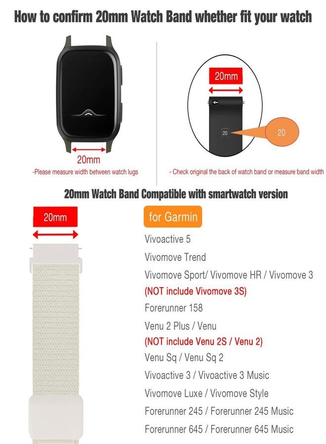 Abanen Loop Nylon Watch Bands for Garmin Vivoactive 5, 20mm Soft Lightweight Sport Nylon Wristband Strap with Adjustable Magnetic Closure for Garmin Venu Sq/Venu 2 Plus (Starlight) - Image 3