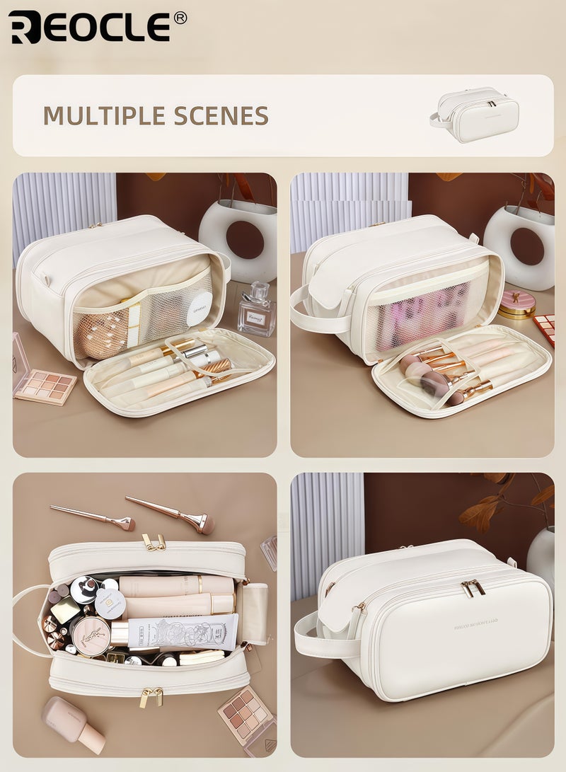 REOCLE Women's Multi-Functional Makeup Bag with Large Capacity and Brush Storage Compartments Portable Cosmetic Organizer with PU Material and Odorless Design for Travel Daily Use - Image 5