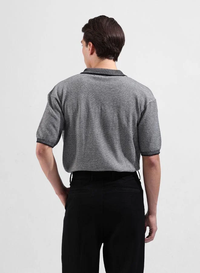 The Indian Garage Co Men Oversized Fit Textured Polo Neck Half Sleeves T-Shirt