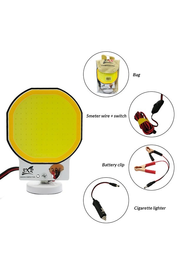 3XR COB LED Camping Lantern Emergency Work Light with Magnetic Base, 5 Meter Wire with Switch, Battery Clip and Car Cigarette Lighter Plug, Portable Outdoor Flood Light for Camping, Repair, Power Outage, Fishing, Workshop Use  - 7910 - Image 2