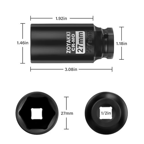 ZOYAKKI 12 Drive x 27 mm Deep 6 PT Impact Socket CRMO12inch Drive 6 Point Axle Nut Socket for Easy Removal of Axle Shaft Nuts Metric 27MM - Image 3