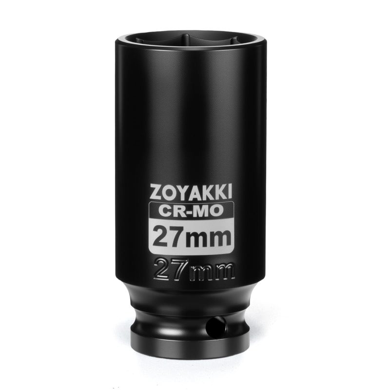 ZOYAKKI 12 Drive x 27 mm Deep 6 PT Impact Socket CRMO12inch Drive 6 Point Axle Nut Socket for Easy Removal of Axle Shaft Nuts Metric 27MM - Image 2