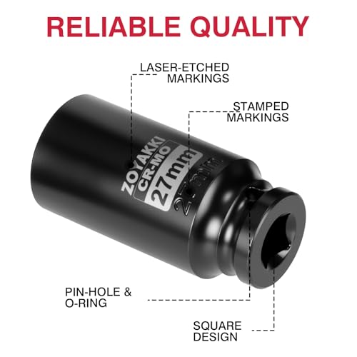 ZOYAKKI 12 Drive x 27 mm Deep 6 PT Impact Socket CRMO12inch Drive 6 Point Axle Nut Socket for Easy Removal of Axle Shaft Nuts Metric 27MM - Image 5
