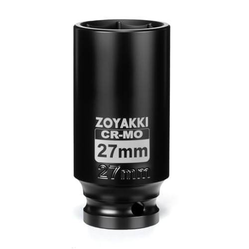 ZOYAKKI 12 Drive x 27 mm Deep 6 PT Impact Socket CRMO12inch Drive 6 Point Axle Nut Socket for Easy Removal of Axle Shaft Nuts Metric 27MM - Image 1