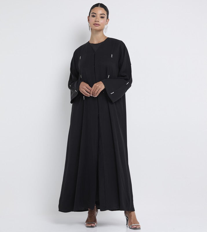 ROZA Stylish black brouche abaya - Image 1