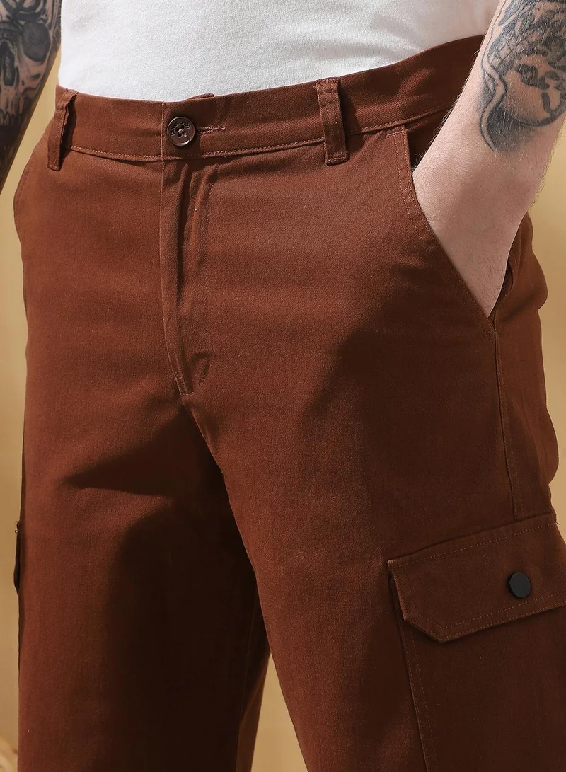 Dennis Lingo Men's Rust 100% Cotton Solid Cropped Cargo Regular Fit Shorts