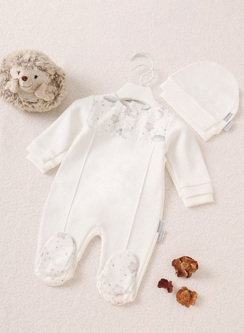 طقم سالوبيت بيبي أنيق قطعتين بنقشة نجوم وقمر رمادي