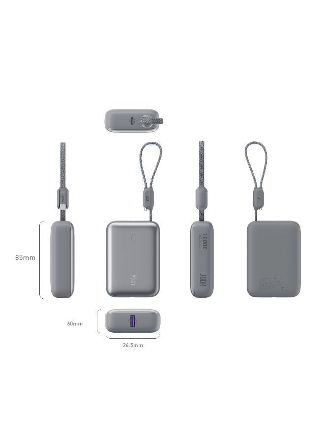 JODA Halo 10 10000mAh PD 22.5W Power Bank with Built-in Cable Grey - Image 4