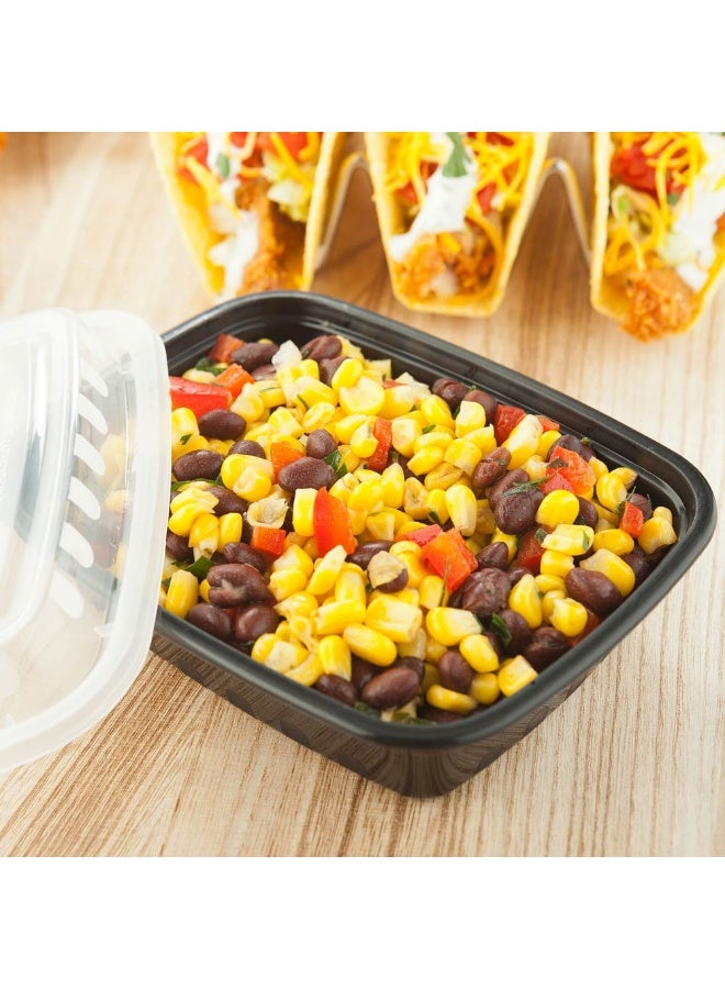 Restaurantware Disposable Plastic To-Go Containers And Lids - Rectangle - Black With Clear Lid - 16oz. - 100 Count Box - Image 3