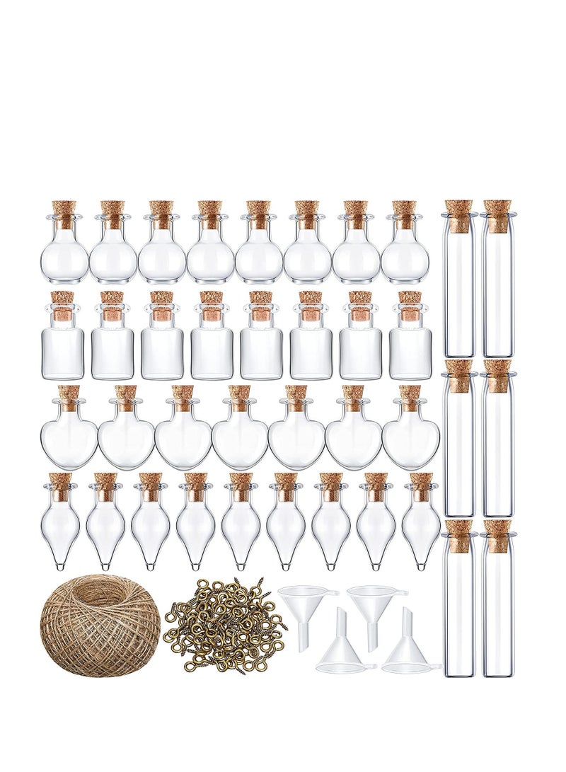Excefore Small Mini Glass Jars Bottle with Cork Stopper Tiny Wishing Bottles with Eye Screws Funnel and Rope Small Cork Clear Glass Bottle for DIY Crafts Bead Container 50Pcs - Image 1