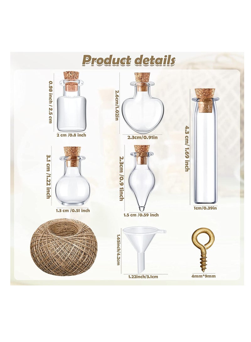Excefore Small Mini Glass Jars Bottle with Cork Stopper Tiny Wishing Bottles with Eye Screws Funnel and Rope Small Cork Clear Glass Bottle for DIY Crafts Bead Container 50Pcs - Image 2