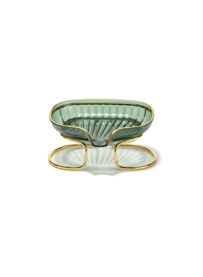 Acrylic Soap Dish with Gold Metal Stand & Drainage | Soap Tray for Bathroom & Kitchen Sink |  Modern Stable Rust-Resistant Easy-Clean Design- Green - Image 1