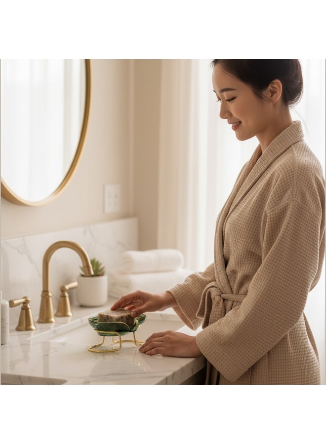 Acrylic Soap Dish with Gold Metal Stand & Drainage | Soap Tray for Bathroom & Kitchen Sink |  Modern Stable Rust-Resistant Easy-Clean Design- Green - Image 3