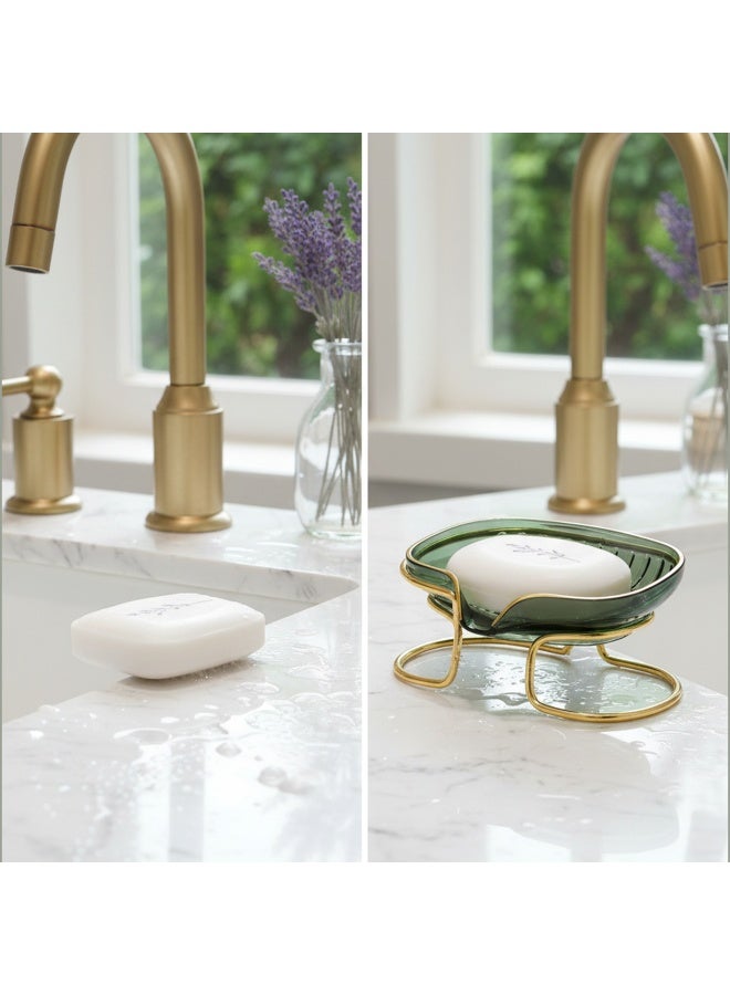 Acrylic Soap Dish with Gold Metal Stand & Drainage | Soap Tray for Bathroom & Kitchen Sink |  Modern Stable Rust-Resistant Easy-Clean Design- Green - Image 5