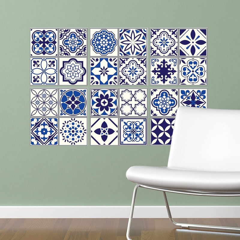 WALPLUS Tile Moroccan Blue Wall Sticker Decal Size 787inch x 787inch  12pcs - Image 1