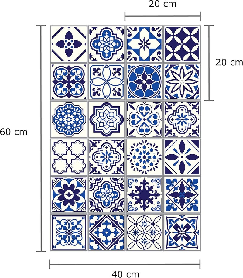 WALPLUS Tile Moroccan Blue Wall Sticker Decal Size 787inch x 787inch  12pcs - Image 5