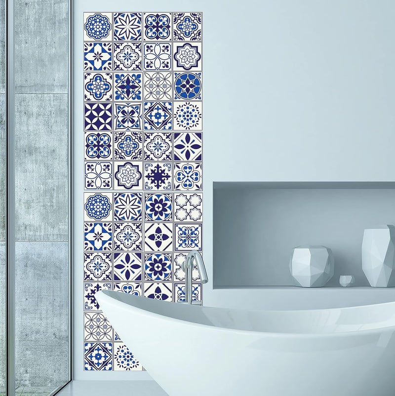 WALPLUS Tile Moroccan Blue Wall Sticker Decal Size 787inch x 787inch  12pcs - Image 2