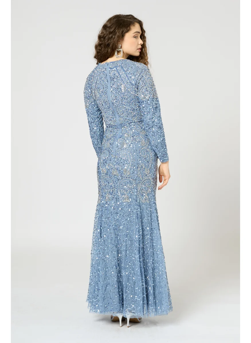 MARYISA Ruya Modest Embellished Sequin Maxi Dress